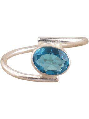 Swiss Blue Topaz Elegant 8X6mm Bezel Set Gemstone 925 Silver Statement Ring